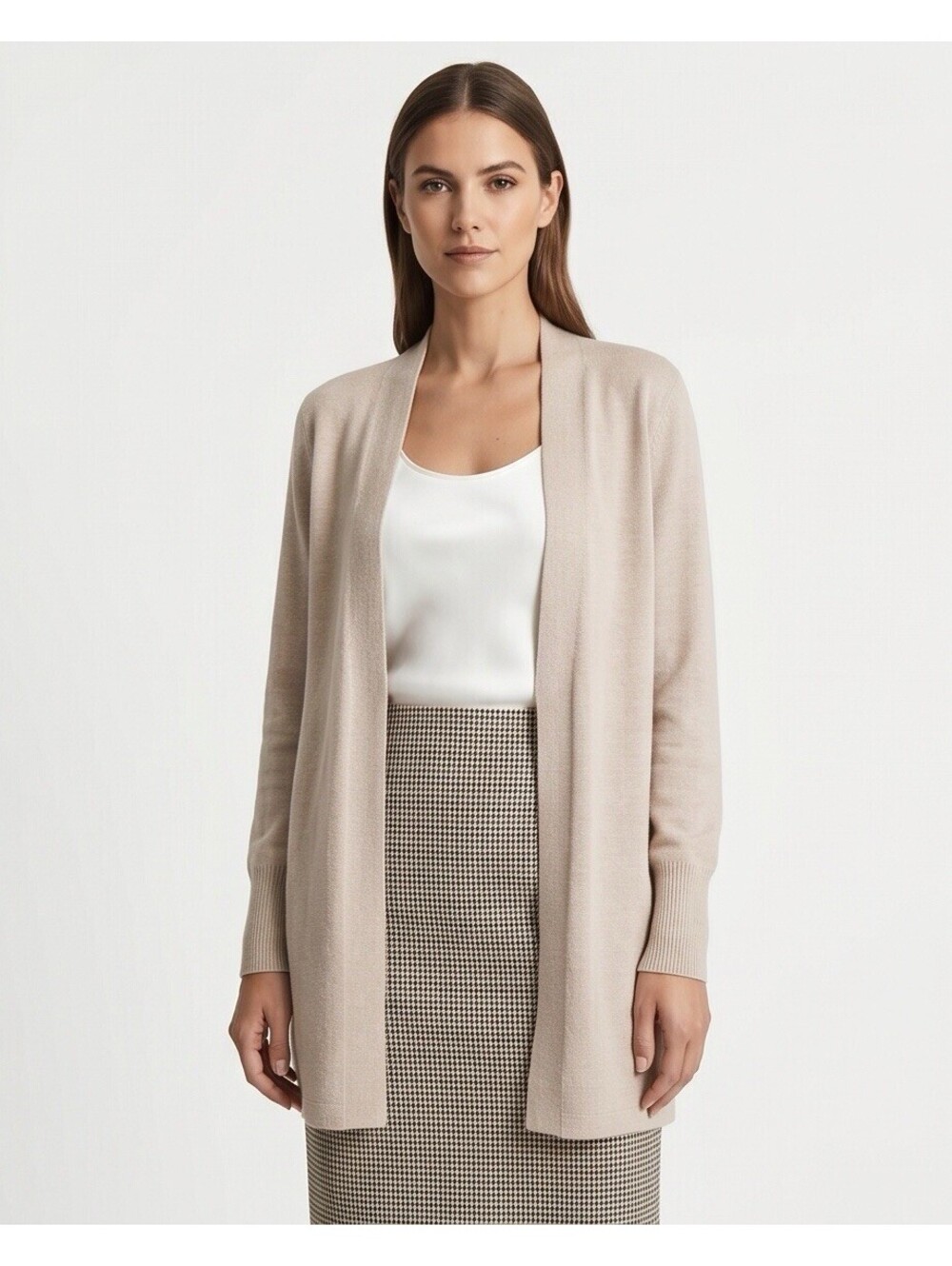 Cyrus Women’s Beige Open Front Knit Cardigan Sweater Long Sleeve Size L